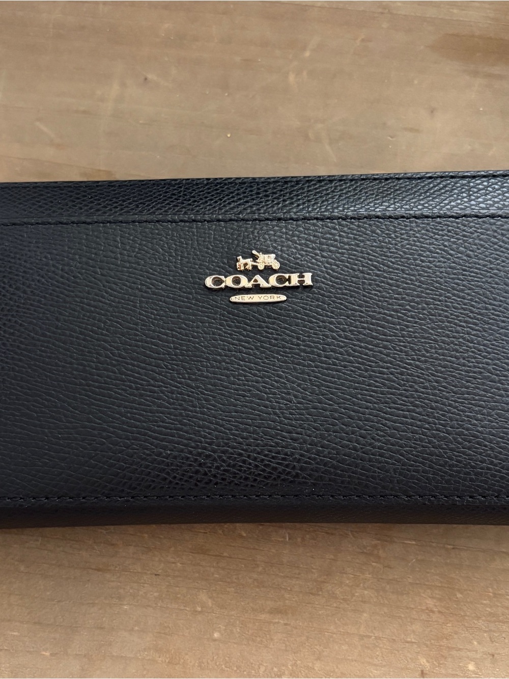 Coach Black Crossgrain Leather Accordion Zip Wallet